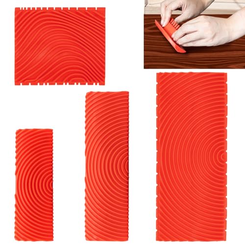 4 Piece Wood Grain Tool Wood Grain Tool Texture Pattern Wood Grain Painting Tool with Handle Rubber Wood Grain Roller Natural Woodgrain Maker for DIY Wall Room Art Decoration