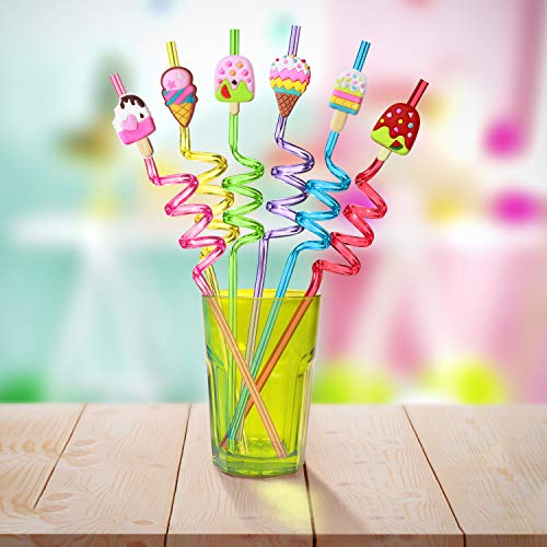24 pitillos reutilizables para fiestas con diseño de helado miniatura 2