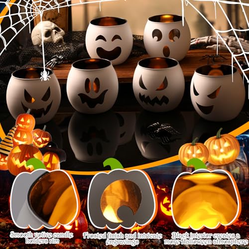 Jingmore 6 Pcs Halloween White Votive Candle Holder Ghost Votive Candles Holder Flameless Candles with 6 Laser Engraving Patterns for Halloween Ghost Party Decor by Jingmore - Image 3
