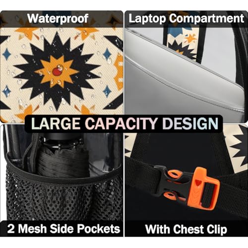 Geometric Floral Vintage Clear Backpack Stadium Approved PVC Backpacks for Adults Heavy Duty Clear Bag for Work Security Travel College4