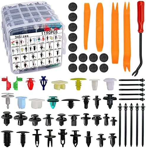 GOOSLA 1305Pcs Automotive Push Pins Car Plastic Rivets Fasteners Push Retainer Kit 34 Most Popular Sizes Auto Push Pin Rivets Set -Door Trim Panel Fender Clips for GM Ford Honda Chrysler Toyota