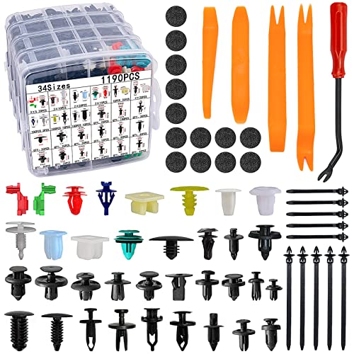 Goosla 1305Pcs Automotive Push Pins Car Plastic Rivets Fasteners Push Retainer Kit 34 Most Popular Sizes Auto Push Pin Rivets Set -Door Trim Panel Fender Clips For Gm Ford Honda Chrysler Toyota #TOP2