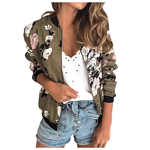 Chaquetas Bomber para Mujer, Abrigo de otoño Casual Chaqueta de Bombardero Ligero Cerrar Softshell Abrigo de Vuelo Chaqueta Clásica Estampado Floral Hanyixue Cover