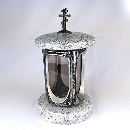 designgrab Farol para cementerio con cruz ortodoxa, cuerpo de aluminio con granito sueco Black SS1.