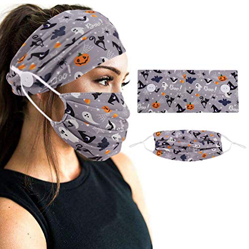 2pcs Face Protection Set - 1 Headband with Buttons + 1 Face Covering for Yoga Sports & Workout (Gray1)