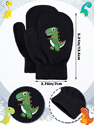 Image of Geyoga 3 Pairs Kids Mittens Winter Stretchy Knit Gloves Winter Dinosaur Full Finger Toddler Mittens for Boys Girls