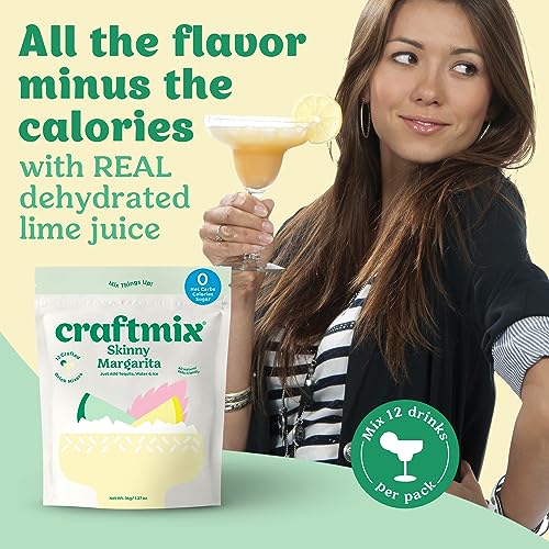 Image of Craftmix Skinny Margarita Cocktail & Mocktail Drink Mixer, Pack of 12 | Skinny Mixes, Water Flavoring Packets, Made with Real Fruit, Vegan Low-Carb, Low-Sugar, Non-GMO, Dairy Free, Gluten Free