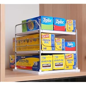 EVERIE Extendable 3-Tier Holder for Heavy Items, Jars, Bottles, Cans, Plastic Bags, Wrap, Foil, Snack and Box for Kitchen,Counter, Cabinets, 11” to 16.7” Wide (11“ – 16.7” Wide, Piece, 1)