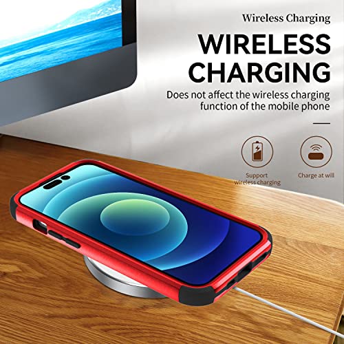 Image of Cubix Full Body Armor Cover for iPhone 14 Pro Pouch Hard PC + Soft TPU 3-Layer Military Grade Back Case (Red)