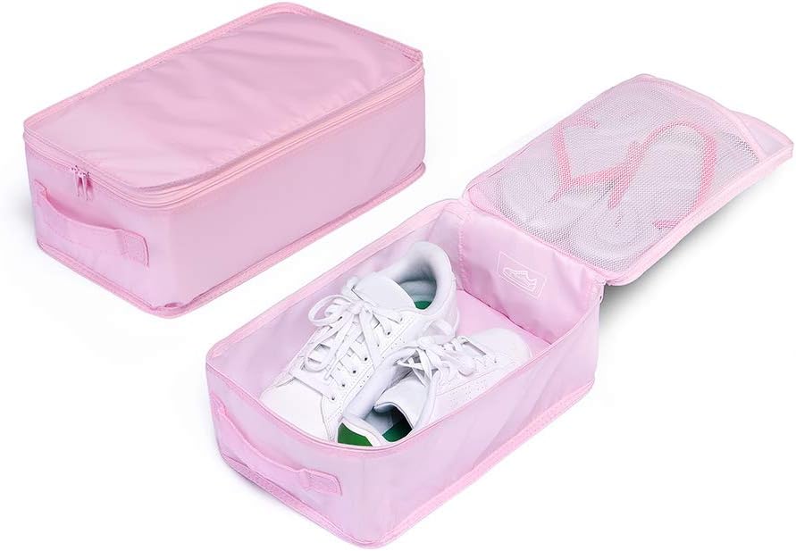 Travel Shoe Bags, Foldable Waterproof Shoe Pouches Organizer-Double Layer (2 Pink Shoe Bags)