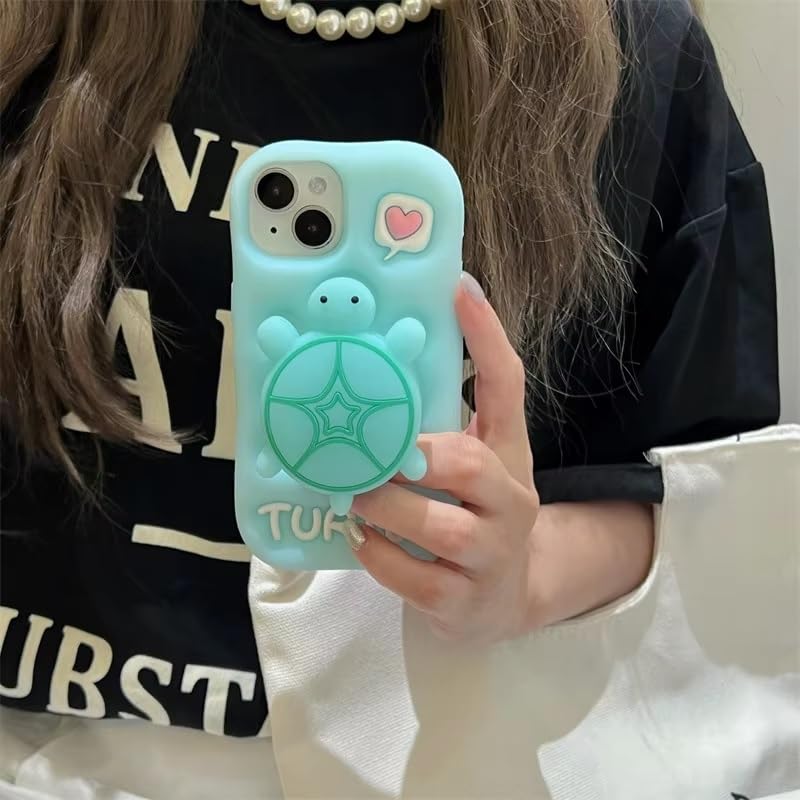 Image of COVERLY for iPhone 15 Pro Max Cute Luminous 3D Turtle Cartoon Case,Full Protective Kawaii Sea Tortoise Neon Pop Case Stand Glow in Dark Silicone Fashion Aesthetic Cover for Apple iPhone 15 Pro Max