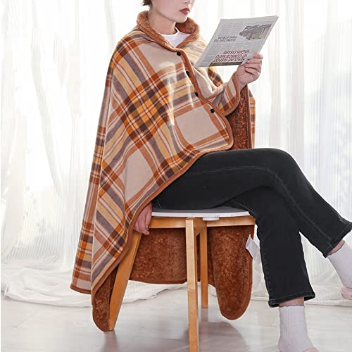 ACICS Wearable Cape Lazy Blanket Wheelchair Fleece Blanket Multifunctional Padded Thickened Elderly Care Shawl with Buttons Office nap Shawl Cold Weather Blanket(100 * 140CM, B)