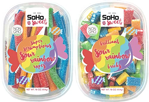 Soho Sweet Sour Rainbow Bricks And Sour Rainbow Ropes Non-Gmo Gummy Candy, Halal Candy – Pack Of 2 (1 Pound) #TOP15