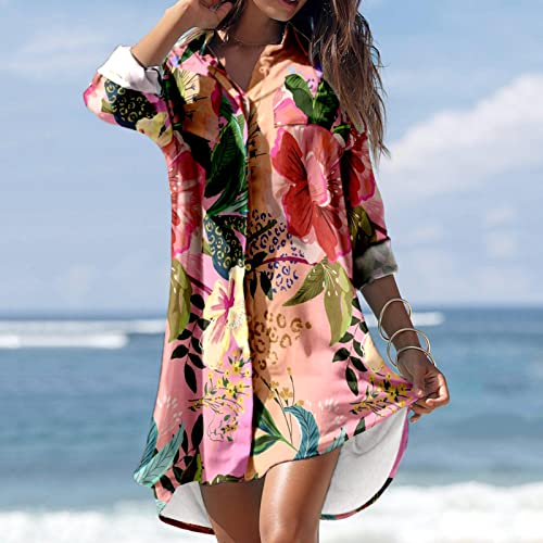 Juniors Sleeve Coverups Dress Swimsuit Coverups Swim Dresses for Women Turtle Neck Beach Hawaiian Shirt Coverups2