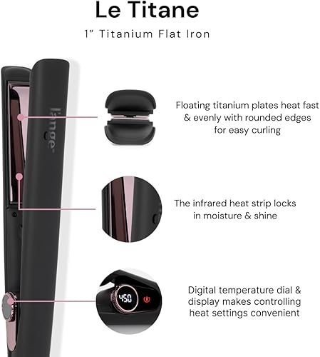 Vista 2 de L'ANGE HAIR Le Titane Titanium Flat Iron Hair Straightener with Curved Edges for Versatile Styling Dual Voltage Flat Iron with Infrared Heat &