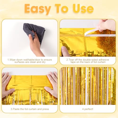 Image of Voircoloria 2 Pack Laser Gold Foil Fringe Backdrop Curtains, Tinsel Streamers Birthday Party Decorations, Fringe Backdrop for Graduation, Baby Shower, Gender Reveal, Disco Party