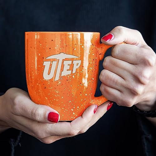 Image of Rico Industries NCAA Texas-El Paso Miners - UTEP Orange Personalized 16 oz Team Color Laser Engraved Speckled Ceramic Coffee Mug