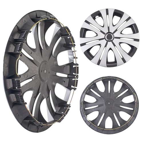Image of Smoke Matte Silver with Black Car Vehicle Chrome Wheel Rim Skin Cover 14 inch Automotive Hubcap Wheel Cover Replacement Hubcaps Rim Protection Accessories Set of 4, 14 inch