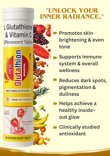 Image of L-Glutathione and Vitamin C Effervescent TabletsI Strawberry FlavourI ISkin BrighteningIImmune Support,I 40 Tablets pack of 2I.