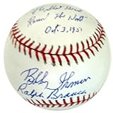 Ralph Branca and Bobby Thomson Dual Autographed'Shot' MLB Baseball w/Inscription, Date
