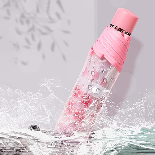 Fold Umbrella - Clear Cherry Blossom Umbrella - Fashionable, Durable, Windproof & Weather-Wide Folding Umbrella - Resistant For Travel Outdoors, Rain, Sun (Purple) #TOP3