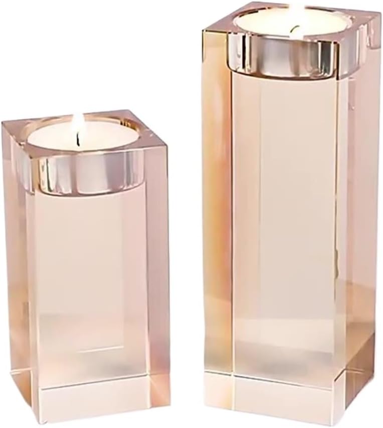 Nordic-Style Minimalist Luxury Square Crystal Transparent Resin Candlestick, Romantic Candlelight Dinner Prop, Tabletop Decoration(Resinchampagnecolor(5 * 5 * 14))