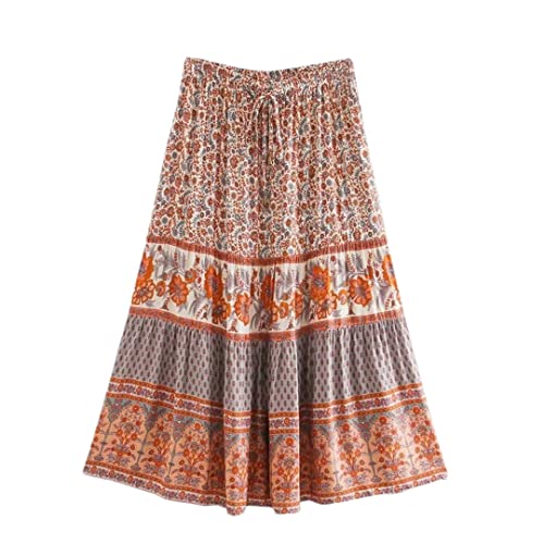 Jupe bohème à fleurs beige 36 idéale pour vos sorties d'été