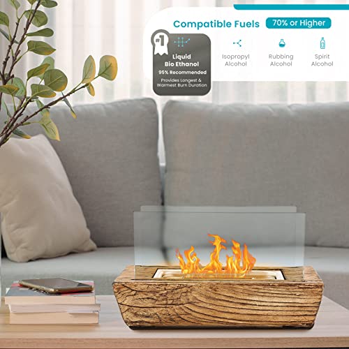 Home Zone Living Concrete Portable Tabletop Rectangle 13” Mini Fire Pit Bowl W/Wick, Indoor, Outdoor Use, Patio, Deck, Balcony Safe, Ethanol Alcohol, Smokeless, Long Burning, Fireplace, Soot Free #TOP2