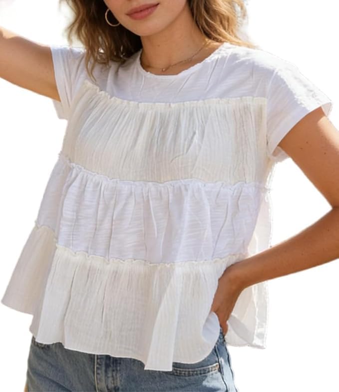 Peplum Tops for Women Crew-Neck Ruffled Bobydoll Tunic Tank Shirts Casual Loose Fit Summer Outfits 2025 Trendy