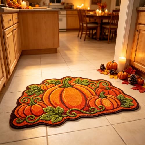 Lovskoo Fall Pumpkin Bath Rug Orange Autumn Bath Mat Soft and Absorbent - image 4