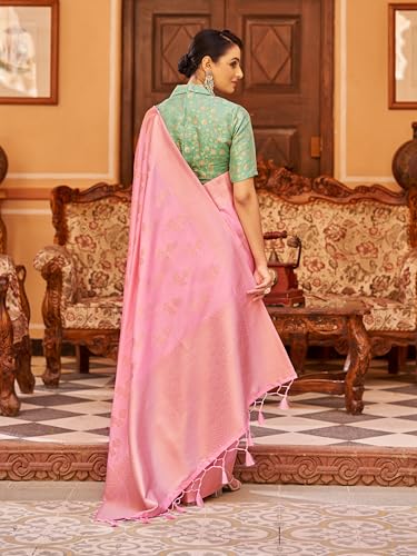 Image of SWORNOF Women's kanjivaram banarasi silk saree Zari Woven for festival Wedding silk with rich pallu Design sarees for women with Unstitched blouse piece