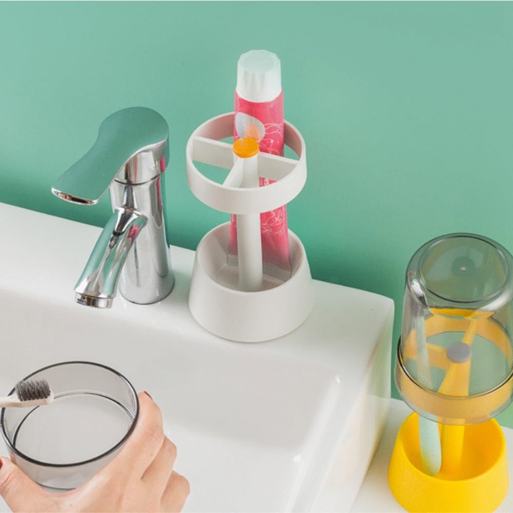 Bagno Porta Questo Portaspazzolino con Coperchio for Tazza Ha Quattro Slot E può Anche Contenere Il Dentifricio Spazzolino Accessori(White)