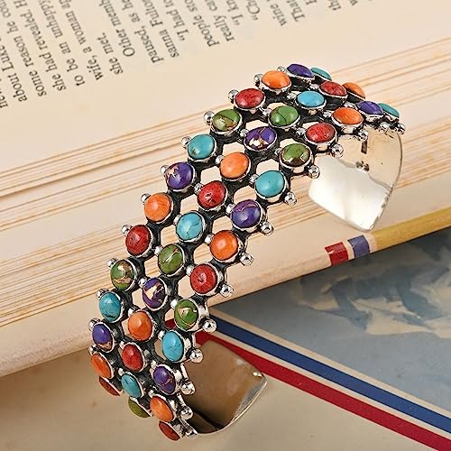 Shop Lc Santa Fe Style Multi Turquoise 925 Sterling Silver Cuff Bangle Bracelet Southwest For Women Jewelry Gifts Size 7" Ct 6.15 Boho Western Birthday Gifts Engagement Anniversary Wedding #TOP1