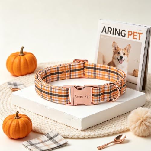 Image of ARING PET Fall Dog Collar, Cute Autumn Orange Black Yellow Stripe Heavy Duty Doggy Collars for Puppy Small Medium Large Boy Girl Dogs-L