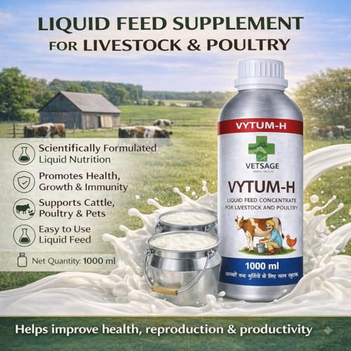Image of VETUM H-Liquid Feed Supplement for Cattle, Livestock, and Pets, Liquid Nutritional Concentrate for Daily Dietary Management and Animal Wellness Support | 1000 ml