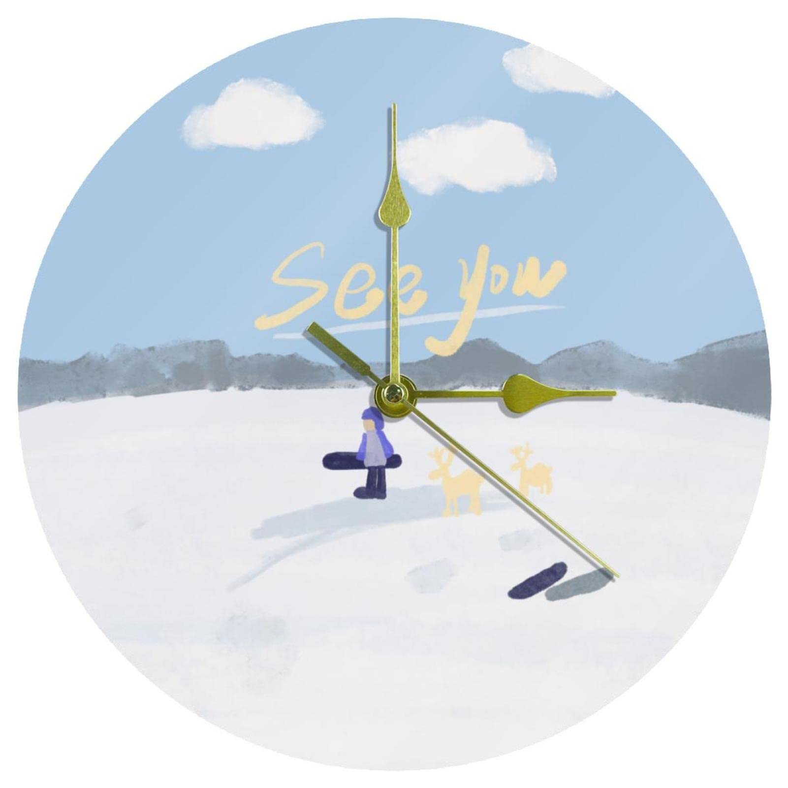 Horloge murale ronde ski acrylique pour en finir avec le bruit du tic-tac