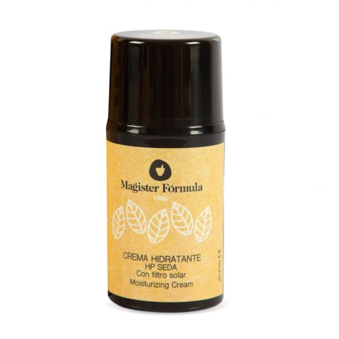 Crema Hidratante Facial HP Seda 50 ml | Seda Natural | Antiedad, Antimanchas y Antiarrugas | Vitamina E | Para piel Grasa, Seca y Mixta | Hombre y Mujer | Día y Noche | Magister Formula