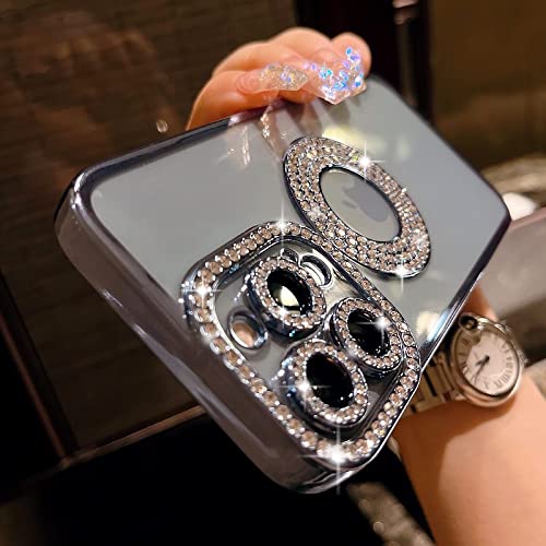 Coque iPhone 14 Pro Max luxe à paillettes transparentes et strass noirs chic