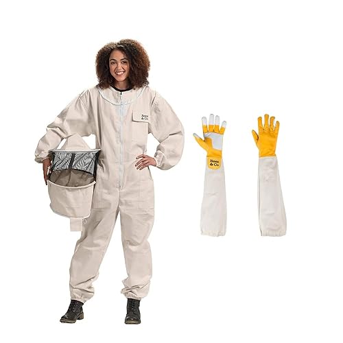 Bees & Co Traje de apicultor de algodón natural con velo redondo y guantes de piel de cabra (XXX-Large) disponible en Yaxa Colombia