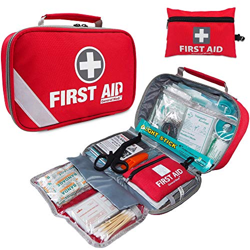 First Aid Kit (215 Piece) + Bonus 43 Piece Mini First Aid Kit - Includes Emergency Blanket, Bandage, Scissors for Home, Car, Camping, Office, Boat, and Traveling