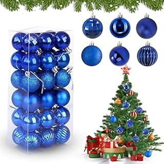 MIRFURT Christmas Baubles Balls,36 pcs Christmas Balls Ornaments for Xmas Tree Decor,Shatterproof Hanging Ball Baubles for Xmas Hanging Decorations Festival Holiday Wedding Decor(Royal Blue,4 cm)