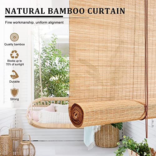 Outdoor Bamboo Blinds,Bamboo Roll Up,Roller Shades For Privacy Protection,Sun Shade,Blackout,Decoration,Ventilation,Natural,Breathable,Easy Installation,Maroon 32X40In（Wxl #TOP3