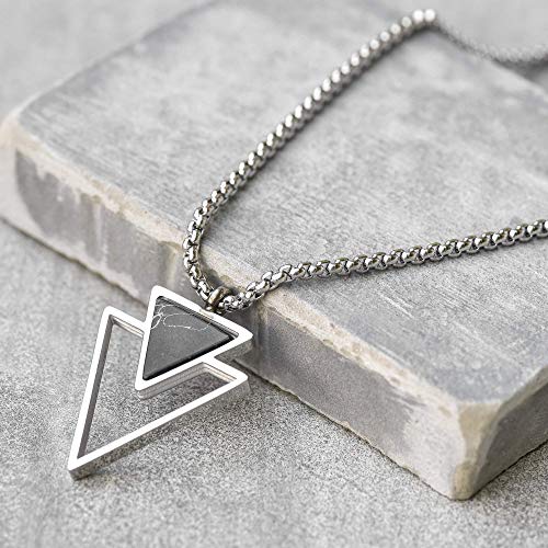Handmade Long Stainless Steel Necklace For Men Set With Triangle Pendant By Galis