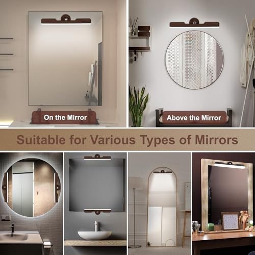 Image of Benreom 2 Pack Vanity Lights for Mirror with 4000mAh Rechargeable Battery, Touch Control Dimmable Makeup Light with 3 Color Modes, Magnetic 360 Adjustable LED Bathroom Mirror Light, Dark Wood