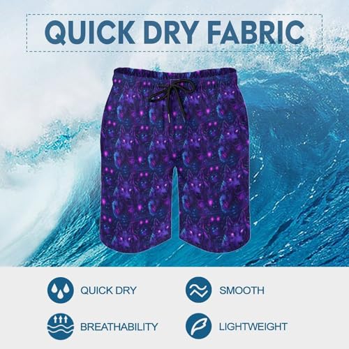Hawaiian Shorts for Men - Comfy Neon Purple Wolf Print Mens Swim Trunks Bathing Suits with Mesh Lining3