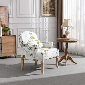 Floral accent chair set of 2 linen fabric modern arm chair with removable pillow upholstered corner reading chair comfy single sofa for living roombedroomfireplace beige butterfly pattern  urban country home decor