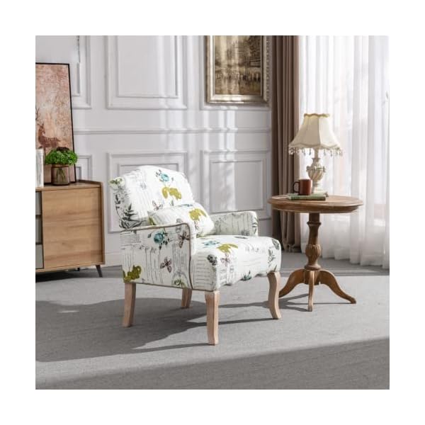 Floral accent chair set of 2 linen fabric modern arm chair with removable pillow upholstered corner reading chair comfy single sofa for living roombedroomfireplace beige butterfly pattern  urban country home decor
