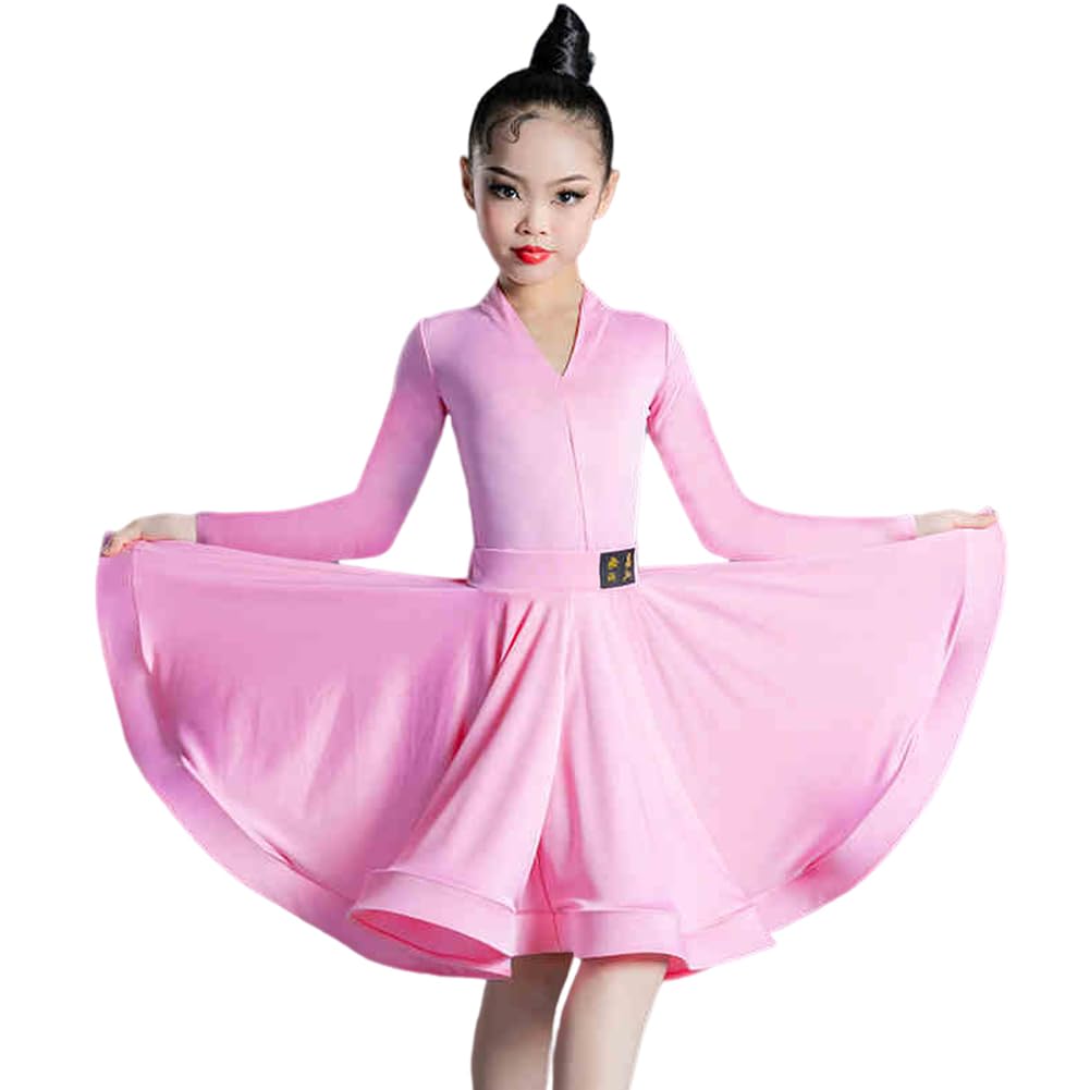 Cretuao Girls Pink A Latin Ballroom Dance Dress 2 Piece Dance Practice Competition Outfits Tango Salsa Rumba Jazz Costume,,4Xl