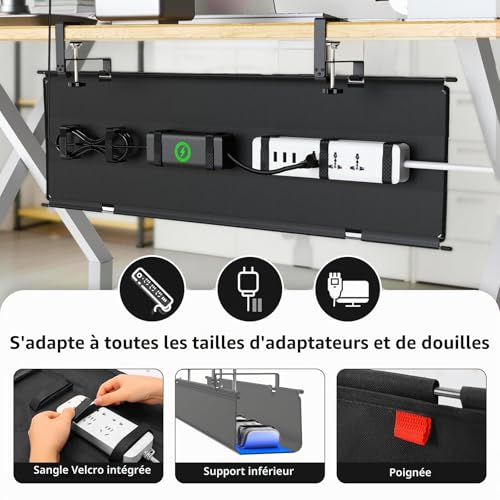 Cache-câbles en tissu Oxford 600D résistant pour grand bureau de 90cm - 2