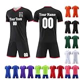 Trikot Personalisiert Kinder Erwachsene Fußball Trikot Selber Gestalten Fußballtrikot mit Name/Nummer Bedrucken Lassen Sport Shirt Herren Jungen Torwarttrikot Custom Fussball Trikots Schwarz M